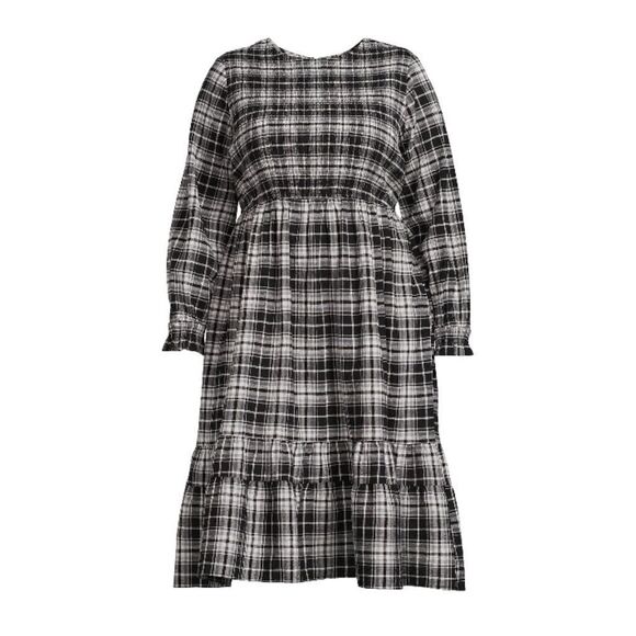 Women's Plus Size Tiered Peasant Plaid Lightweight Comfy Midi Dress Size 2X - Picture 1 of 8